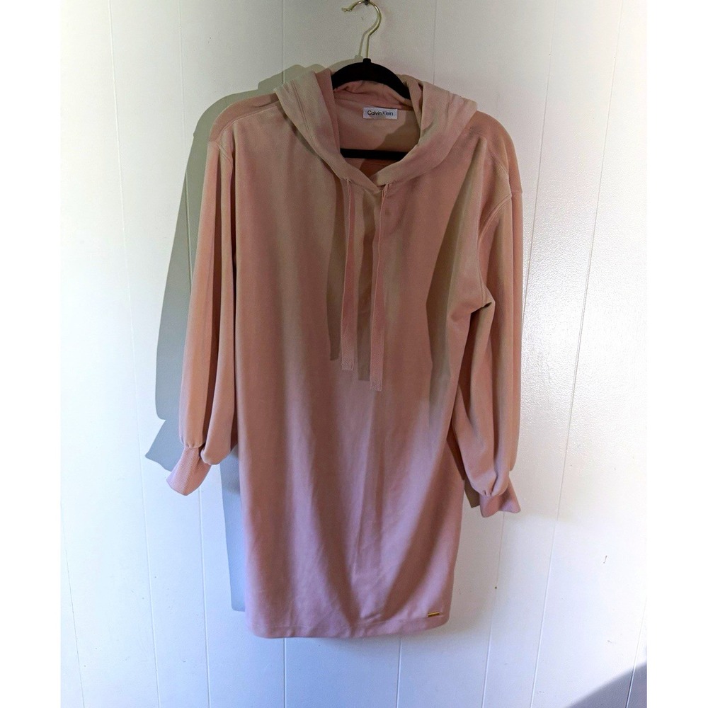 Calvin Klein Women's Hoodie dress  M Pink Solid Hooded Long Sleeve